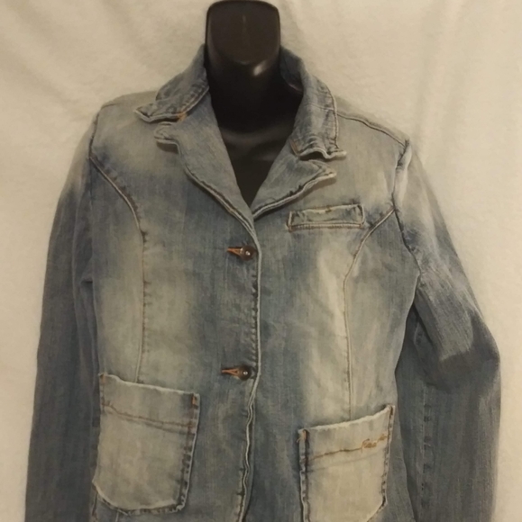 Haute Rag Blue Denim Jean Blazer Size 5 - Picture 1 of 8